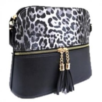 HY5245-BLACK LEOPARD VEGAN LEATHER CROSSBODY BAG